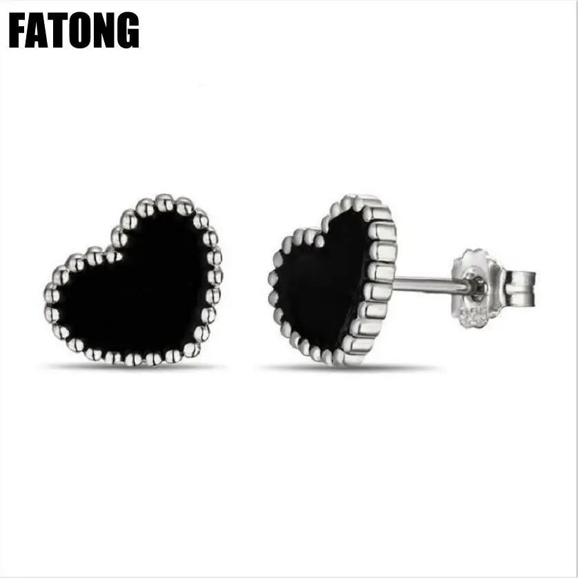 

925 sterling silver cute heart-shaped black and white earrings fashion jewelry female. J0184