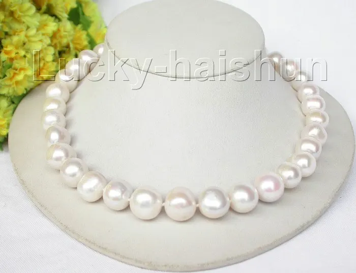 

Hot selling free shipping*******17" 14mm length white freshwater pearls necklace 925 silver clasp