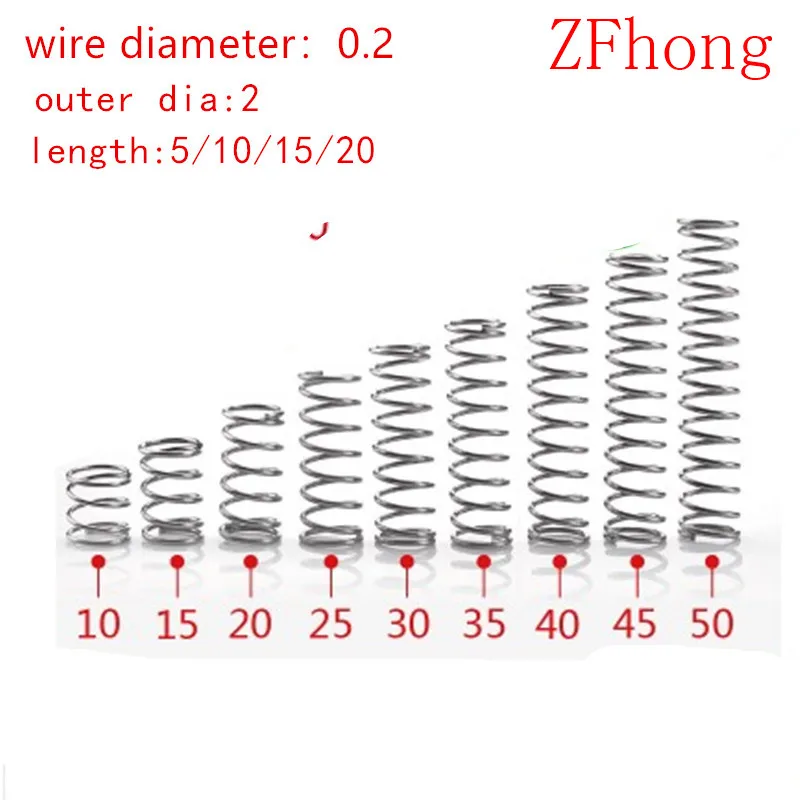 

20pcs/lot 0.2*2*5/10/15/20/25/30/35/40/45/50mm 0.2mm Stainless Steel Micro Small Compression spring OD 2mm