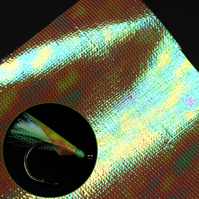 

New 15cmX110cm Metalic Holographic Flash Film Mesh Back Durable Sabiki Fish Skin Assit Hook Wing Material Pearl Green Red