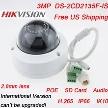 New Models v5.3.6 IP Camera DS-2CD2135F-IS 2.8mm 3MP HD1080P Network Dome Cameras H.265 POE Infrared Waterproof Day And Night