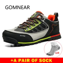 GOMNEAR Outdoor Shoes Leather Trekking Hiking Shoes Men Breathable Hiking Boots Men Sneakers Sport Mountain Climbing Shoes Brand winter outdoor genuine leather hiking shoes men brand breathable plush lining hiking shoes hunting climbing sport shoes sneakers