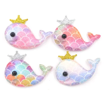 

Cute 50*38mm Mermaid Scale Iridescence Fabric Padded Dolphin Applique for Craft Hair Clips Decor Glitter Patches Accessories F38