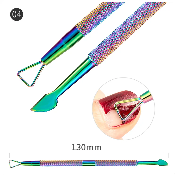 4 шт./кор. двухсторонний инструмент для Нержавеющая сталь кутикулы толкатель для ногтей палочки средство для снятия УФ гель-лака, удаляет мертвую кожу Маникюр очистки инструмент по уходу за ногами