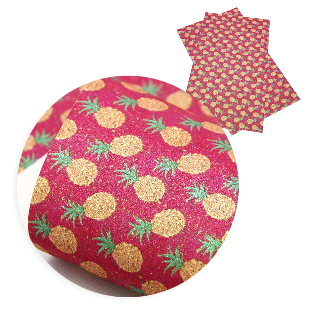 

David accessories 20*34cm Pineapple Fruit Heart Fine Glitter Faux Synthetic Leather Fabric,DIY Hairbow Bag Material,1Yc6152