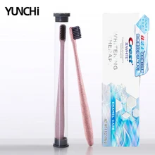 Портативная Черная бамбуковая зубная щетка мягкая угольная зубная щетка со щетиной языка гигиена полости рта 2 шт с одной зубной пастой