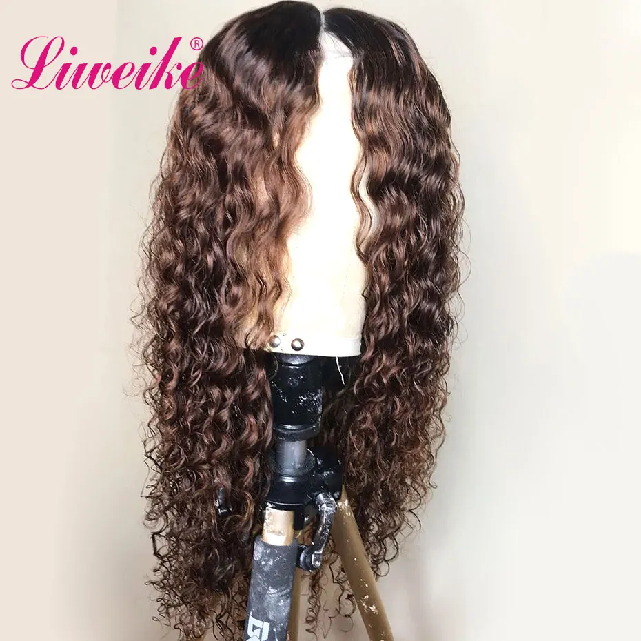 

Liweike Deep Wave #4 Lace Front Wigs Brazilian Human Hair 150% Density Color 4 Hair Frontal Wig Remy Pre Plucked Natural 4#