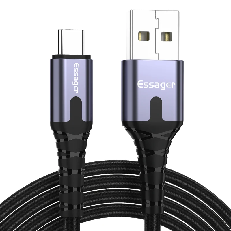 Essager usb type C быстрый заряд кабеля провода шнур 2 м кабель usbc для Xiaomi K20 samsung Oneplus 7 Pro мобильный телефон USB-C зарядное устройство - Цвет: Drak Grey