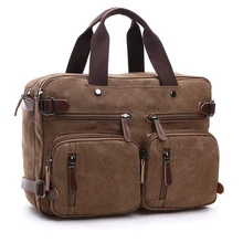 Мужская Холщовая Сумка, кожаный портфель, Дорожный чемодан, сумка-мессенджер на плечо, сумка-тоут сзади, большая Повседневная деловая сумка для ноутбука с карманом