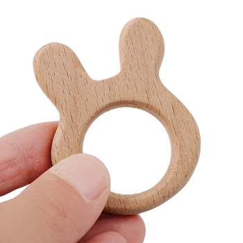 

Rabbit Wooden Teether Nature Baby Rattle Teething Grasping Toy DIY Organic Eco-friendly Wood Teething Accessories