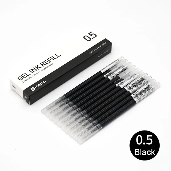 10 шт./упак. Xiaomi KACO ручка 0,5 мм чернилами ручка черный, белый цвет ABS Пластик и плавность линий для студентов школы/Обувь для офиса - Цвет: Black refill