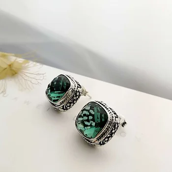 

Real 925 Sterling Silver Earrings Natural Stone Green Crystal Earrings For Women Fashion Trendy Jewelry Bijoux En Argent 925