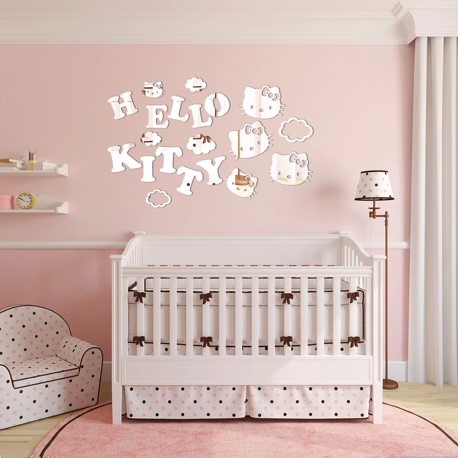 Acrylic Wall Mirror Stickers Diy Hello Kitty Clouds