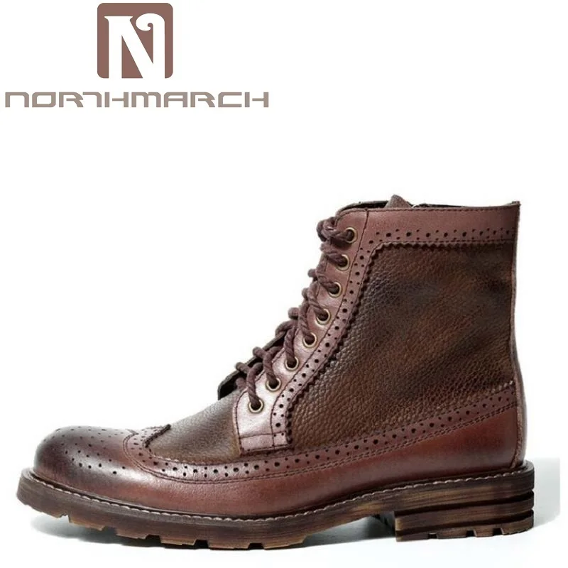 

NORTHMARCH New Handmade Leather Men Boots Designer Lace Up Side Metal Zipper Men Motorcycle Boots Winter Comfortable Ankle Boots