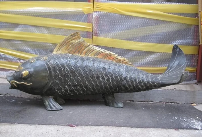 

Collectible bronze lion statue S0533 17 Chinese Folk Art Bronze Copper Carved superb Lucky Wealth carp Fish Statue (B0413)