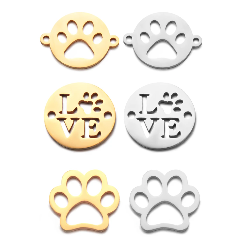 

High Polished Stainless Steel Animal Paw Charm Connector for DIY Bracelet Necklace Jewelry Making Wholesale