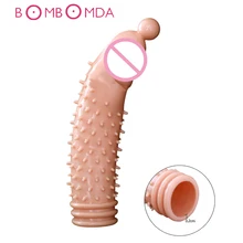 Vibrator Penis Sleeve Reusable Condom Delayed Ejaculation Lasting Dildos Sleeve Vibrating Penis Massager Adults Sex Toys for Men
