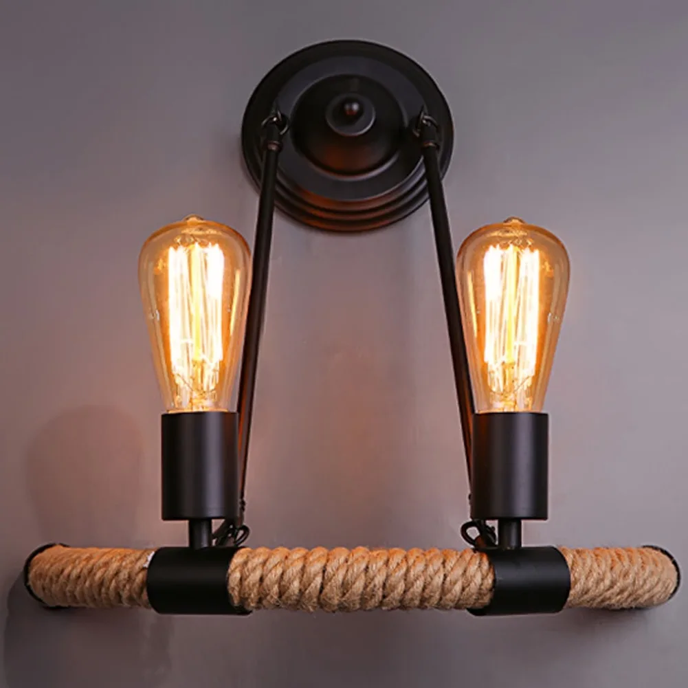 

Creative Hemp Rope Wall Light American Country Loft Style LED Wall Lamp Retro Wall Light Bedside Fixtures Home Indoors Lighting
