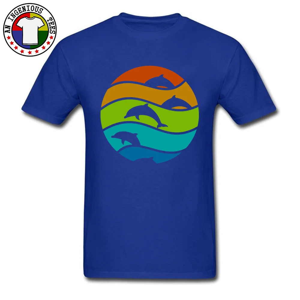 Mens Dominant Printed On Tees O-Neck Fall Cotton Fabric Top T-shirts Slim Fit Short Sleeve dolphin art Top T-shirts dolphin art blue
