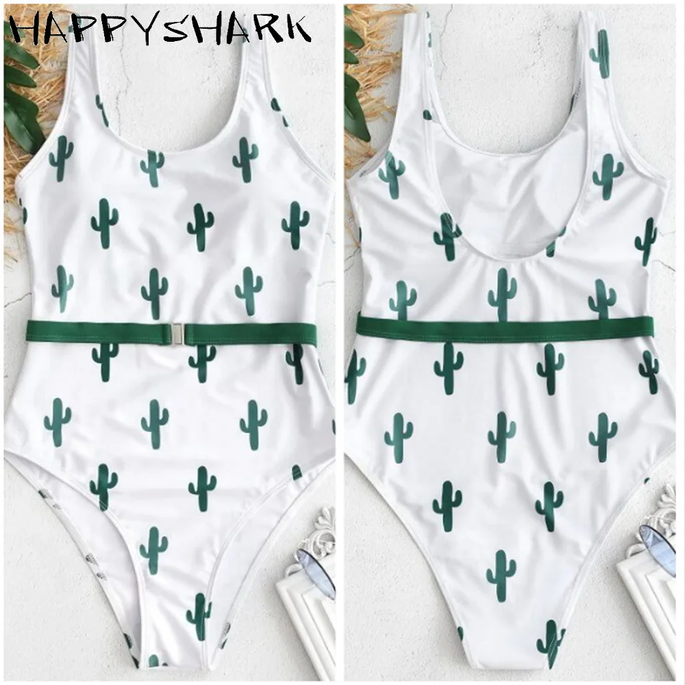 HAPPYSHARK кактус Одна деталь купальник 2019 узел Для Женщин Сексуальные Купальники Зеленый Бразильский бикини двойные лица блок цветная пляжная
