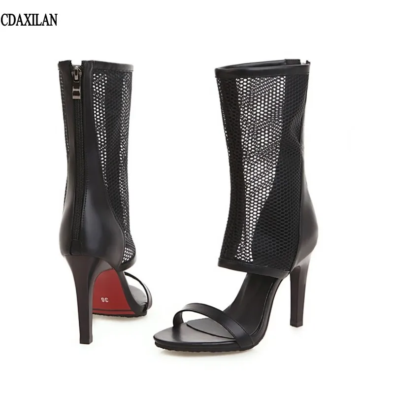 

CDAXILAN new arrivals sandal women summer breathable boots sexy thin heel 10cm hiigh heels peep-toe sandals mid-calf boot ladies