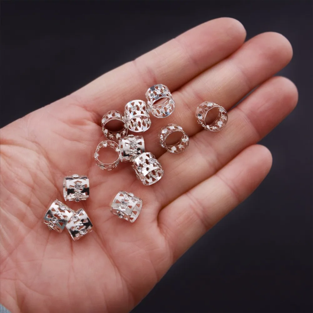 50pcs 8x9mm Rhinestone Hair Dread Braids Dreadlock Beads Adjustable Braid Cuffs Clip Heart Shape Hair Extension Tool Jewelry