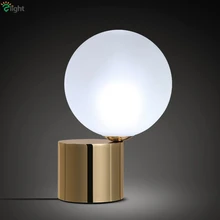 Скандинавский матовый стеклянный шар, латунный металлический светодиодный Настольный светильник, минимализм, спальня, кабинет, освещение для чтения, светодиодная настольная лампа