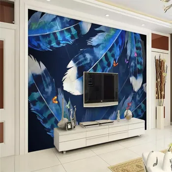 

Personality fashion blue dream feather background wall professional production mural wholesale wallpaper custom photo wall
