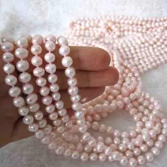 

New Arriver Real Pearl Jewellery,5 Strands 64inches 7-8mm Pink Freshwater Pearl Necklace,Long Pearl Necklace,Fashion Women Gift