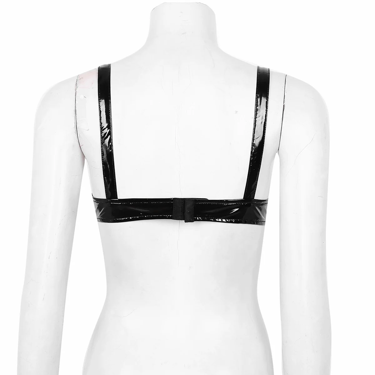 Womens Evening Party Pole Clubwear Sexy Open Bras Adjustable Spaghetti Straps Bra Lingerie Wetlook Faux Leather Open Cup Bra Top