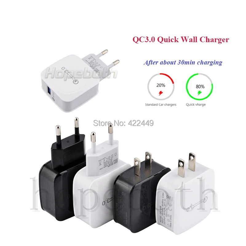 Plugue do Telefone Rápido de Carregamento para Samsug 3a para Iphone Universal Carga Rápida 3.0 5v 7 8 ue Eua Móvel Carregador s8 s9 Huawei 20 Pçs Usb 3 High Quality Telefonia e Comunicação