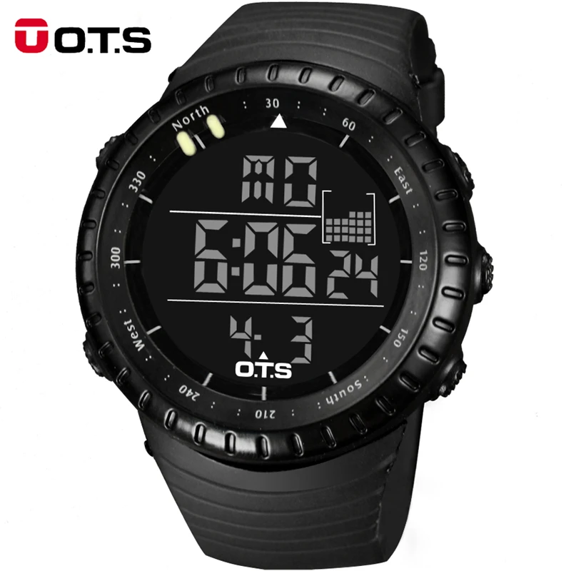 Top Brand OTS Cool Black Mens Fashion Large Face LED Digital Swimming Climbing Outdoor Man Sports