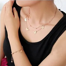 Yunruo chapado en oro rosa de línea doble mariposa collar de acero titanium piercing joyería fina regalo de cumpleaños envío gratis not fade