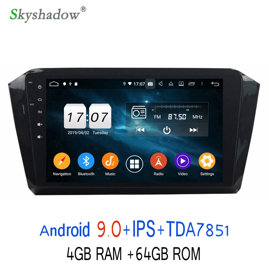 Flash Deal 1din Android 9.0 4GB RAM 64GB 8 Octa Core for VW Magotan 2016 2017 Car DVD Player GPS Glonass RDS Radio USB MIC wifi Bluetooth 3