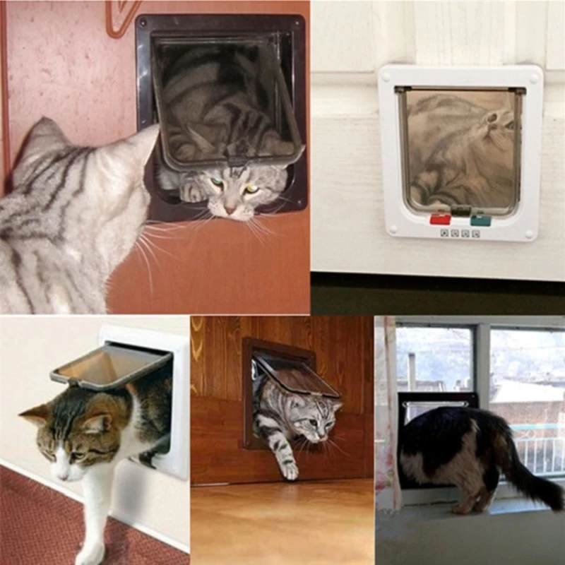 4Way-Pet-Cat-Puppy-Dog-Supplies-Lock-Frame-Safe-Security-Flap-Door-Gate-Brown-Size-M_11_800x800