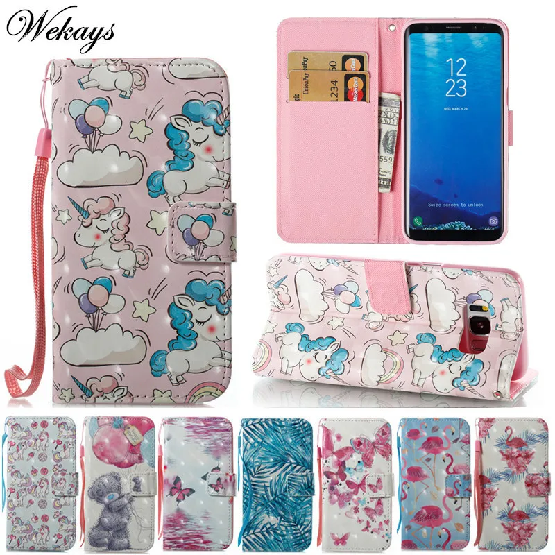 

Wekays Case For Coque Samsung Galaxy S7 Edge S8 Plus Note 8 Note8 3D Cute Cartoon Unicorn Leather Flip Fundas Cover Cases Note 8