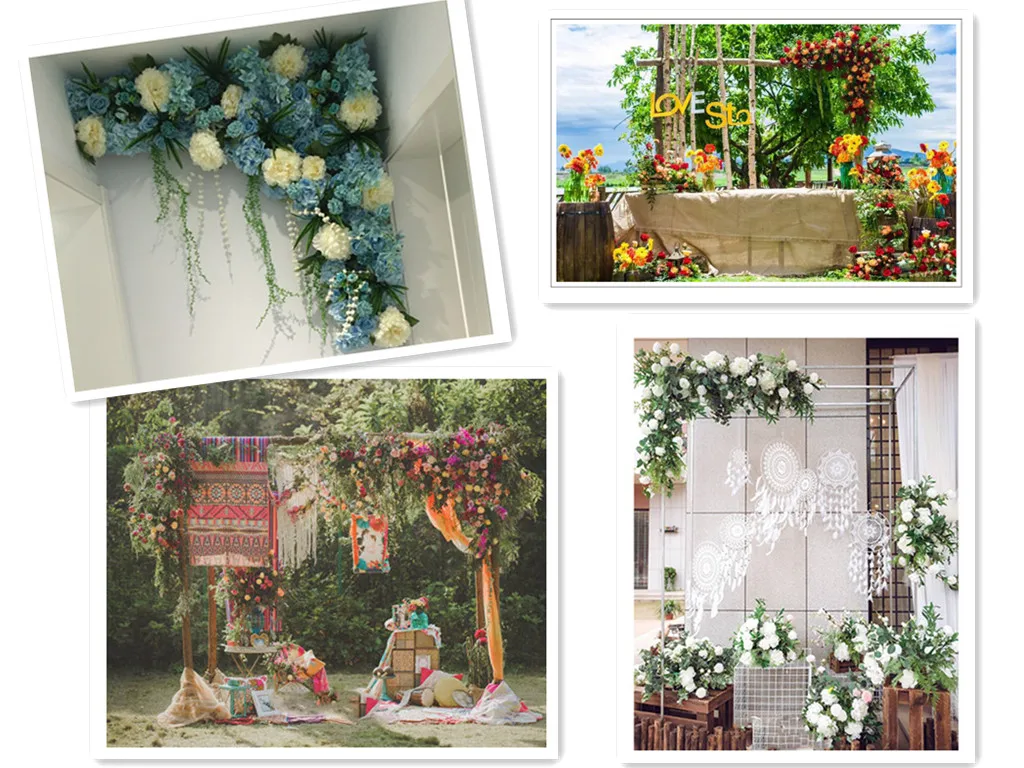 Европейский стиль Свадебный сценический фон искусственный ряд цветов Арка Шелковая Роза Пион завод микс дизайн украшения цветы стены