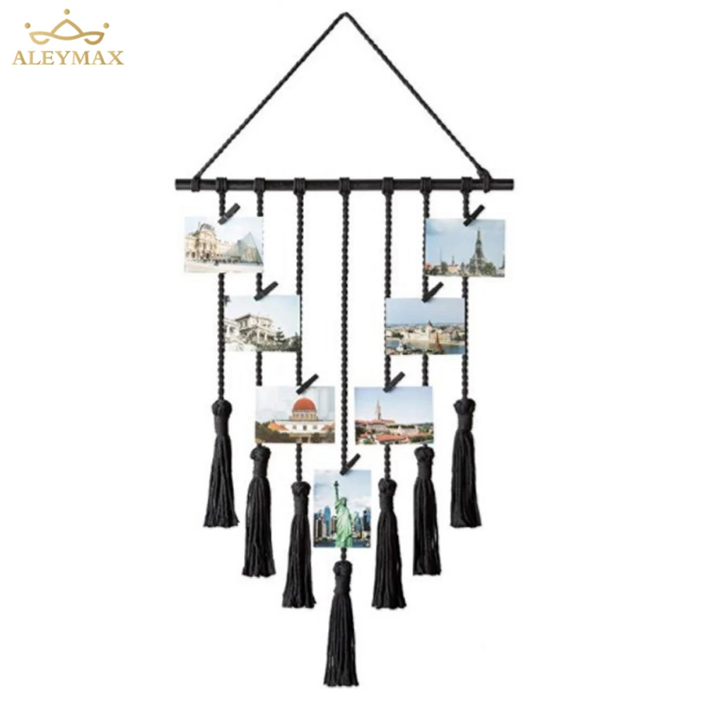 

Nordic Style Tapestry Tassel Wall Art Handmade Cotton Tapestry Simple Solid Color Bohemian Pendant Photo Frame Gift Photo Clip