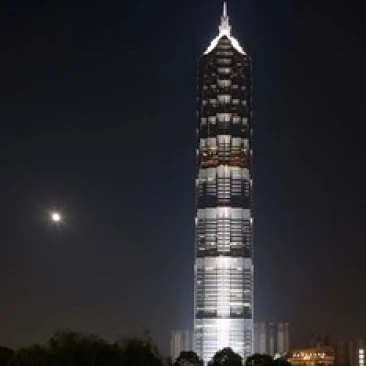 Full Moon Rises Behind Jin Mao Tower in Pudong Economic Zone  Shanghai  China Print by Paul Souders (18 x 12)