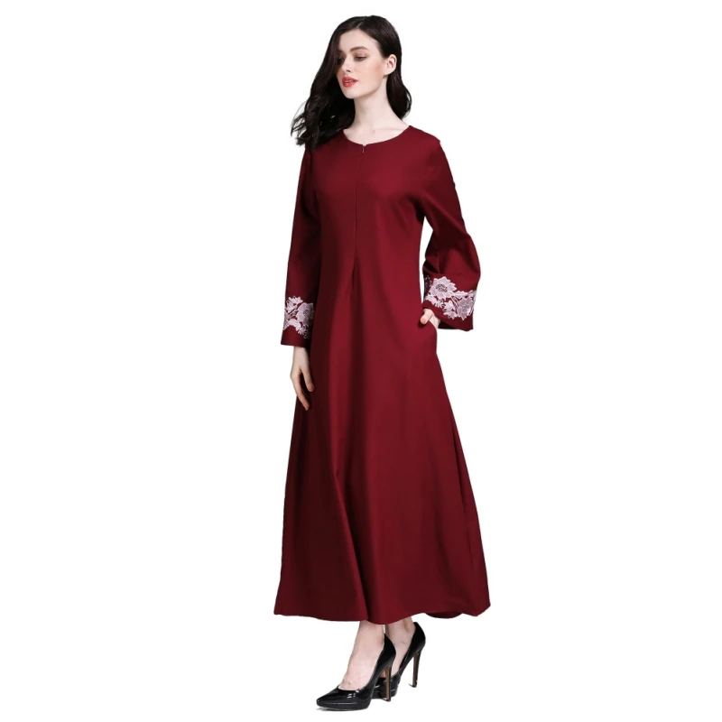 Женский длинное платье большой Размеры Moslim Jurken вышивка Flare рукавом свободные удобные длинные рукава одноцветное Абаи платье модные Абаи