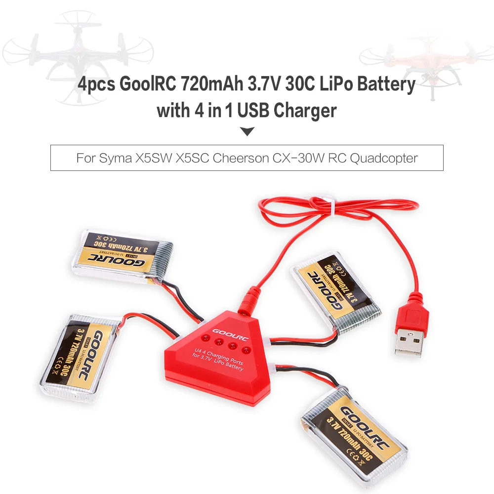 4 шт. батарея GoolRC 720 мА/ч 3 7 В 30C LiPo в 1 USB зарядное устройство для Syma X5SW X5SC Cheerson RC Quadcopter