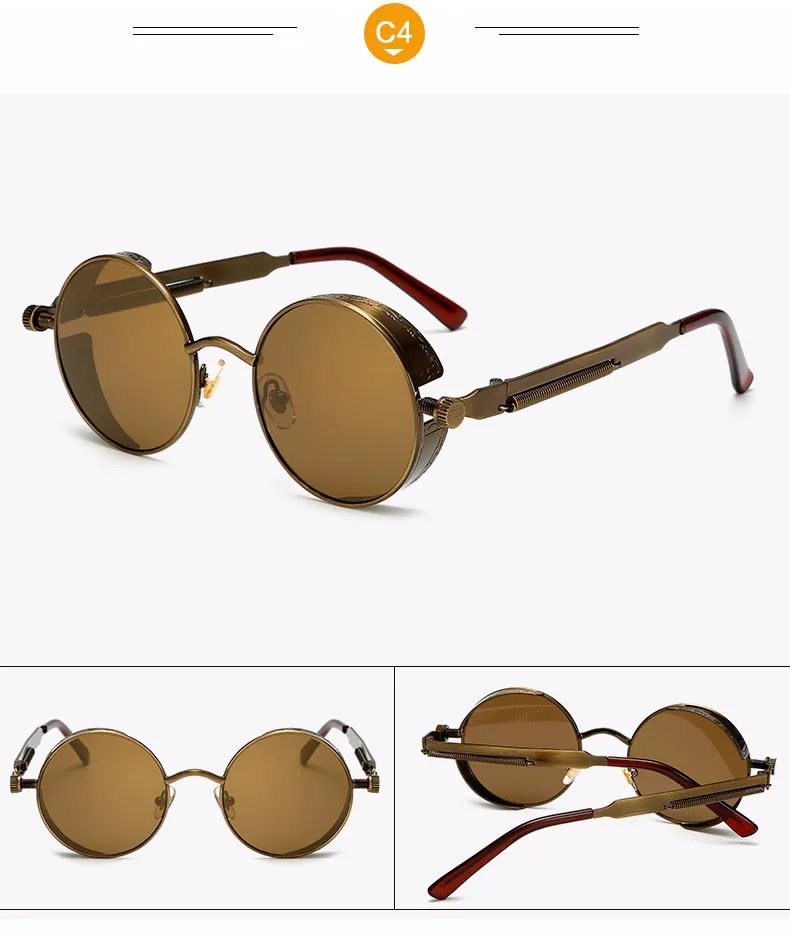 AFOFOO готические мужские солнцезащитные очки в стиле стимпанк винтажные мужские зеркальные солнцезащитные очки с металлическим покрытием женские круглые солнцезащитные очки ретро UV400