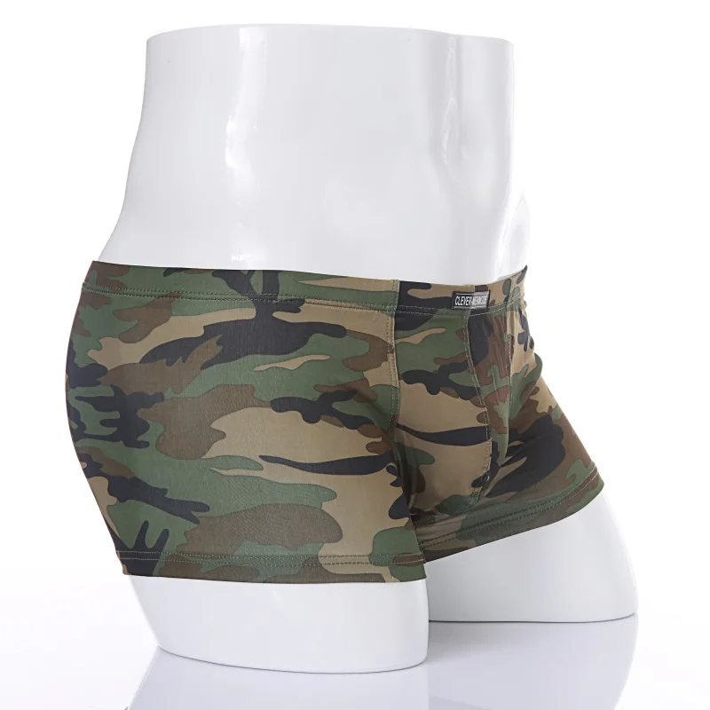 CLEVER-MENMODE Men Low Rise Shorts Boxer Sexy Men's Soft Underwear Camouflage Boxers Trunks Underpants Lingerie Stretch homem men sexy printed boxer high spit briefs low rise underwear loose shorts trunks smooth underpants pajamas shorts slaapwear