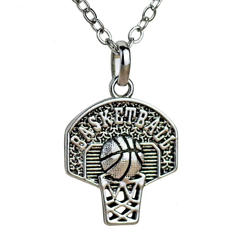Basketball Hoop Necklace Pendant Sport Charm Antique Silver Plated