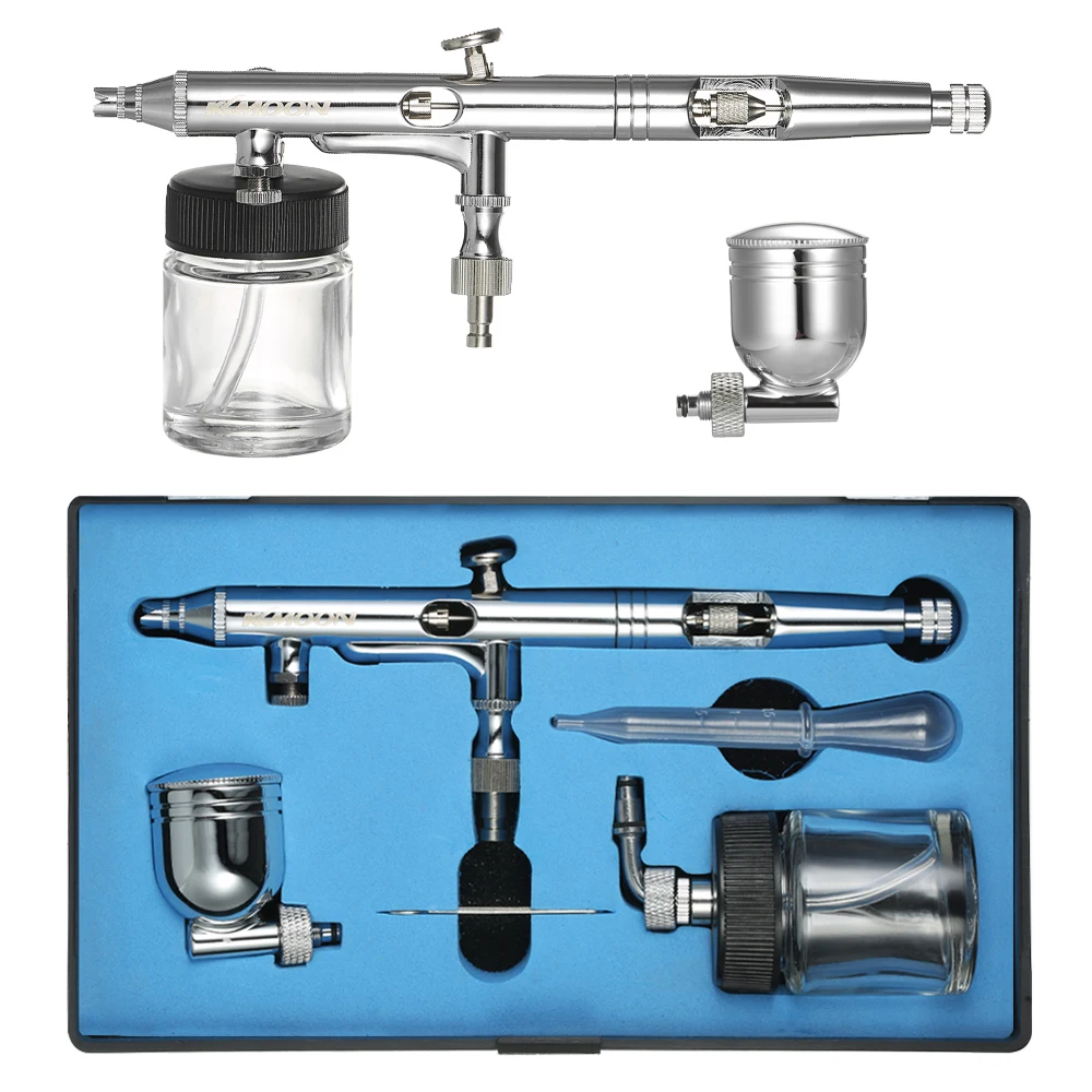 

Dual-Action Airbrush Kit Set 0.25mm 7cc & 22cc Trigger Spray Gun for Nail Body Art Craft Model Paint Makeup Spraying Hobby