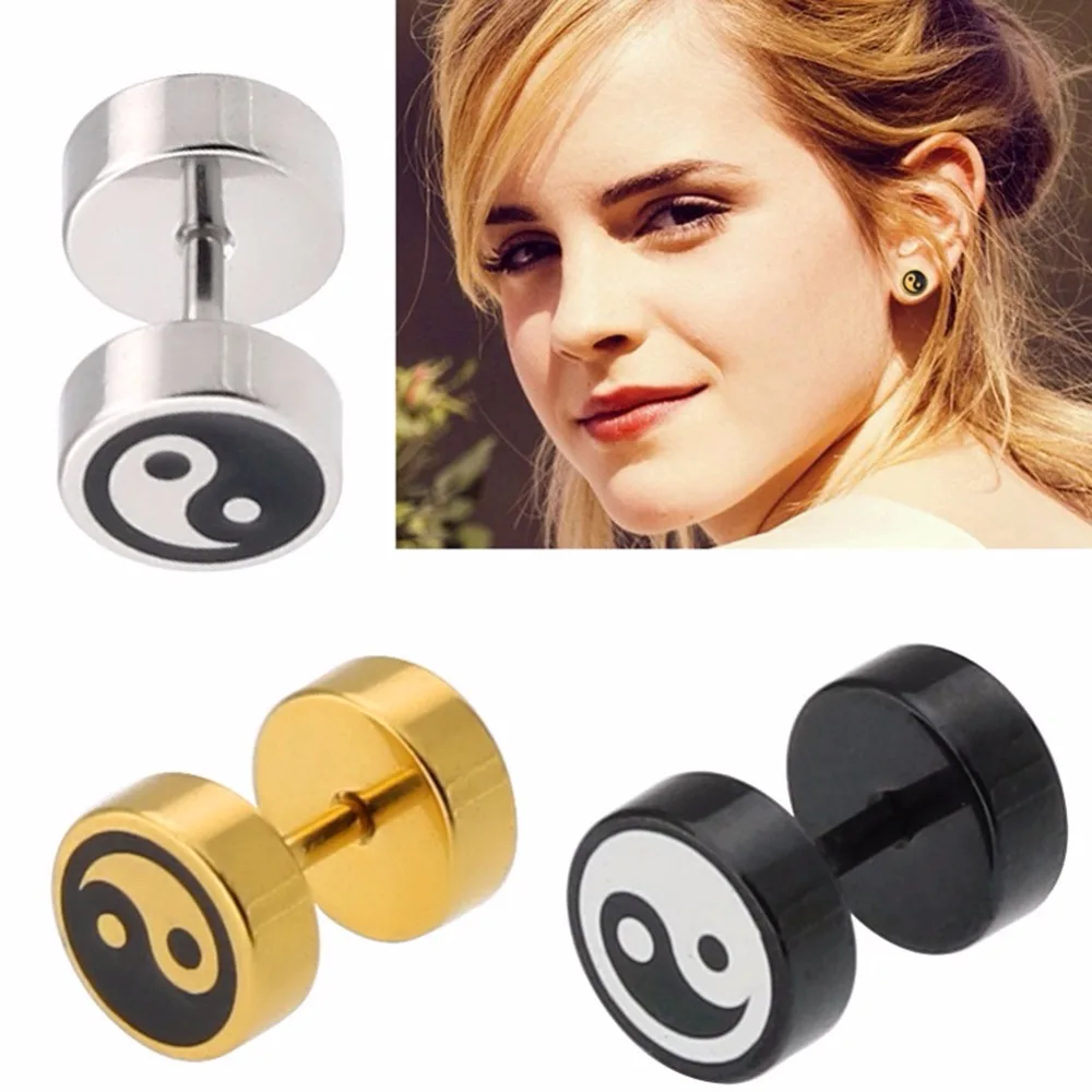 Hot New Unisex Gold/Silver/Black Barbell Titanium Steel Men Earrings