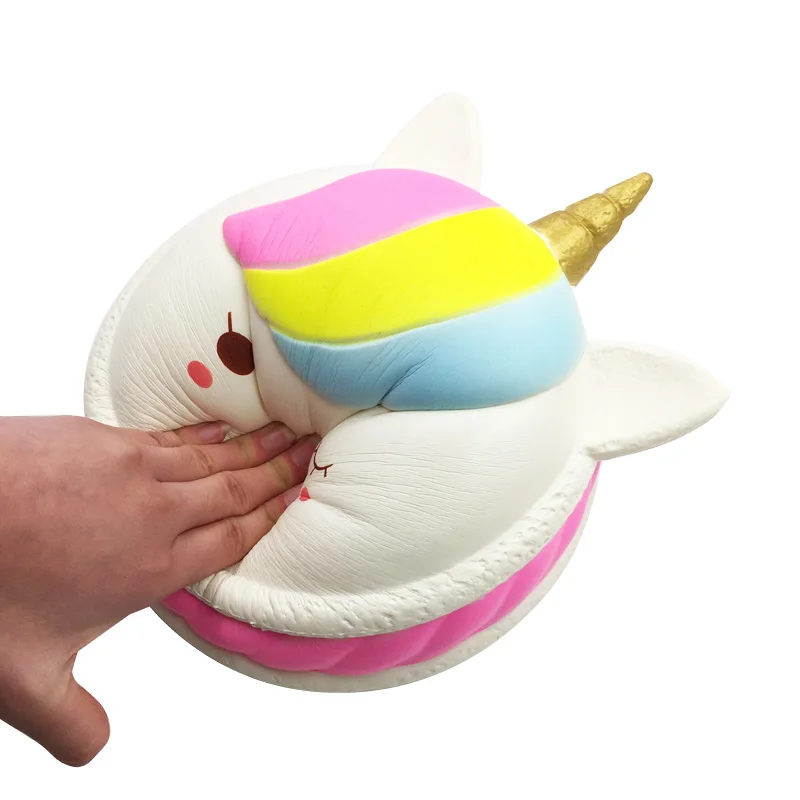 Заводская распродажа PU Jumbo Rainbow Squishies медленно поднимающийся ароматизированный Единорог Макарон сжимающая забавная игрушка