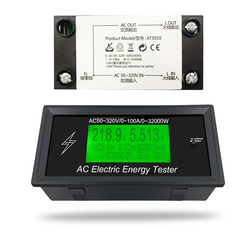 AC50~ 320V 100A цифровой измеритель напряжения индикатор мощность энергии вольтметр амперметр тока Ампер Вольт ваттметр тестер детектор 3K кВт