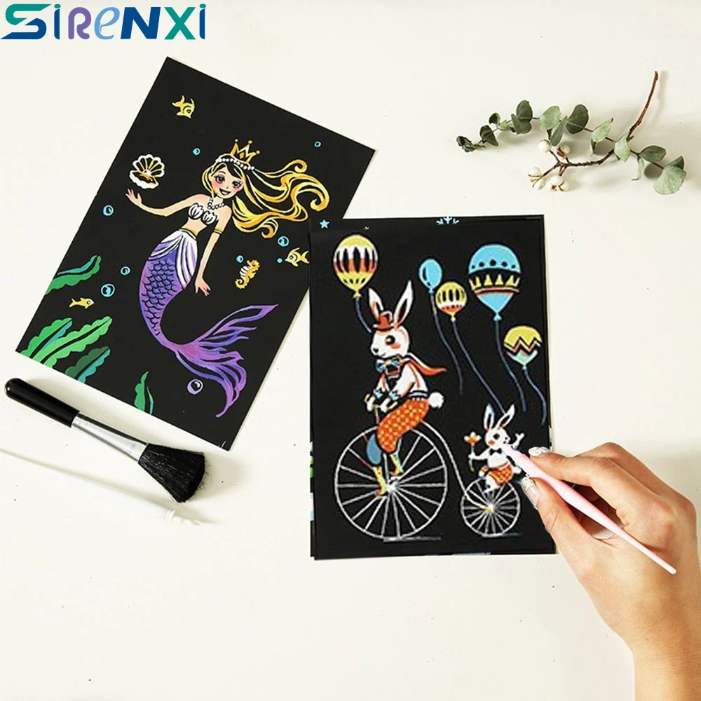 

SIRENXI Funny Baby Children DIY Graffiti Book card Scratch Magic Painting Doodling Colorful Drawing Paper Baby Educational Toys