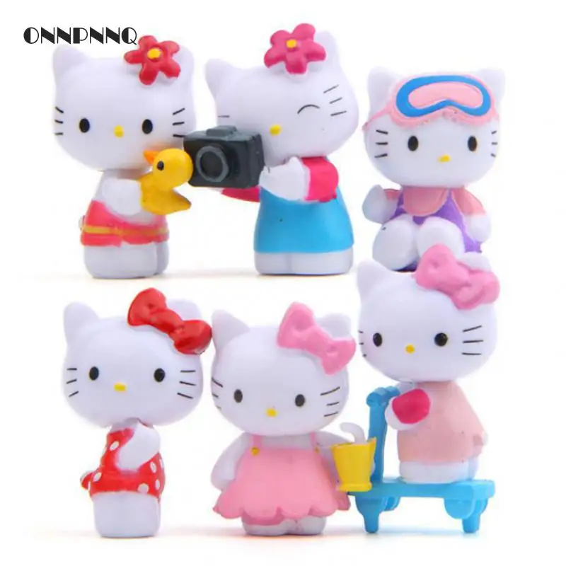 

6pcs/set Kawaii Cartoon Animal Hello Kitty Camera Fairy Garden Miniatures Diy Summer Hellokitty Terrarium Figurines Kids Gift